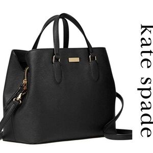 Kate Spade ♠️ NY Evangelie Laurel Way Black Gold Saffiano Leather Handbag NWOT